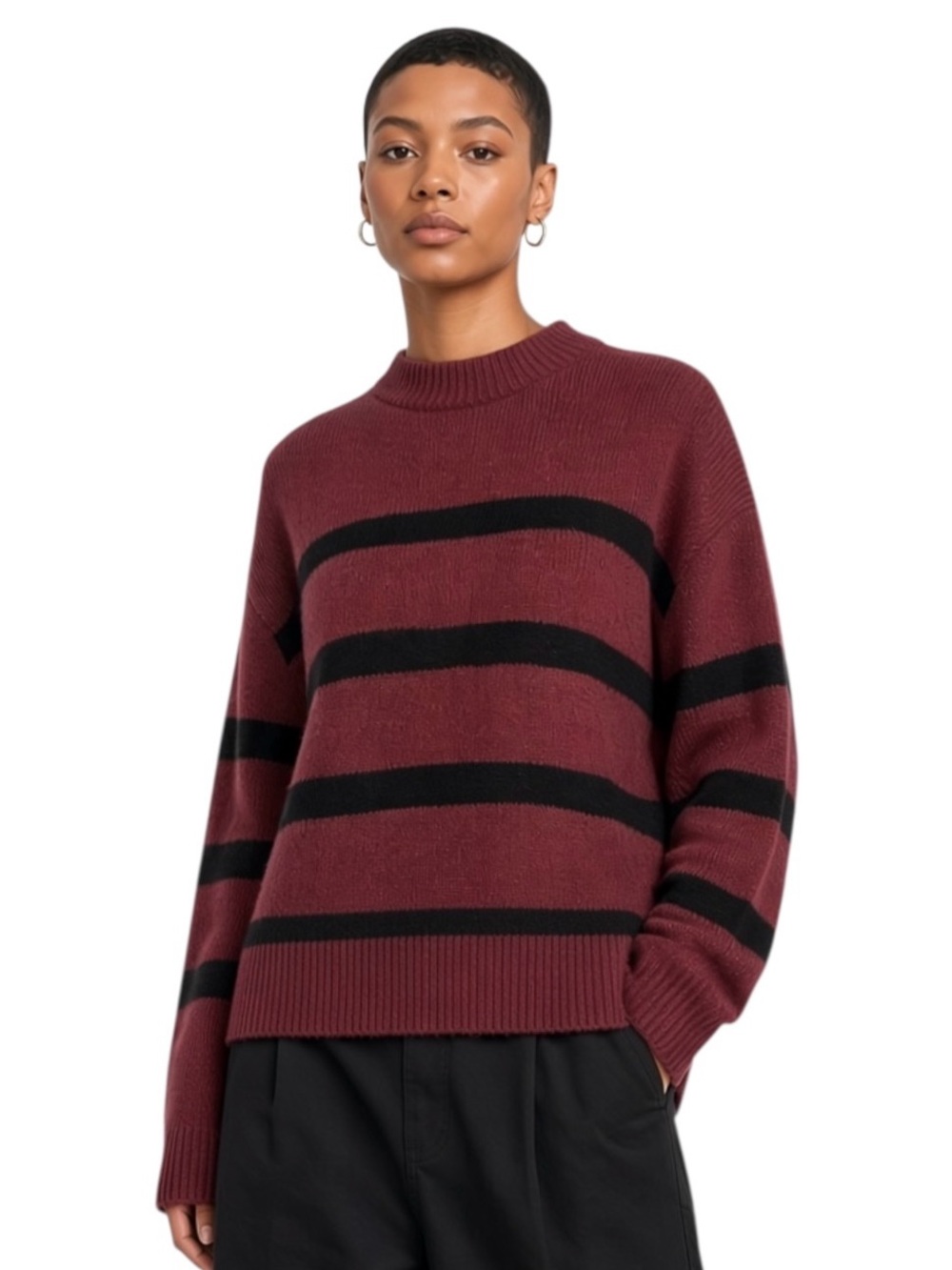 Rails Miranda Maroon and Black Striped Crewneck Sweater